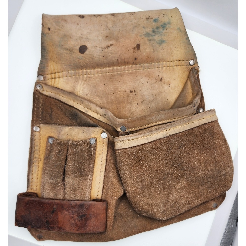Vintage Tool Belt Nail Pouch Loops Pockets Cowhide Leather